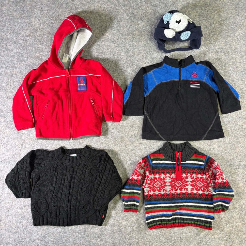 VTG Y2K Old Navy Kids Bundle 5 Piece Boys Outfit Jacket Cable Knit ‎ Sweater Hat